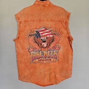 Orange Sleeveless Casual Button Down Shirt